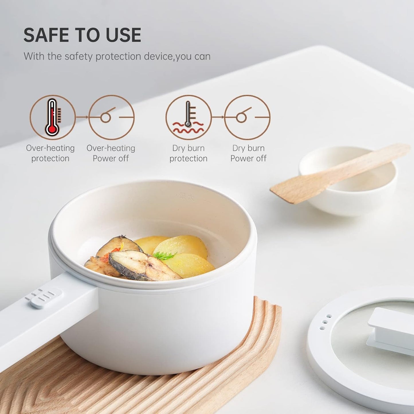 Hot Pot Electric, 1.5L Ceramic Glaze Non-stick Mini Electric Pot, Portable Electric Hot Pot for for Steak, Egg, Fried Rice, Ramen, Oatmeal, Soup with 2 Power Adjustment, dorm room essentials