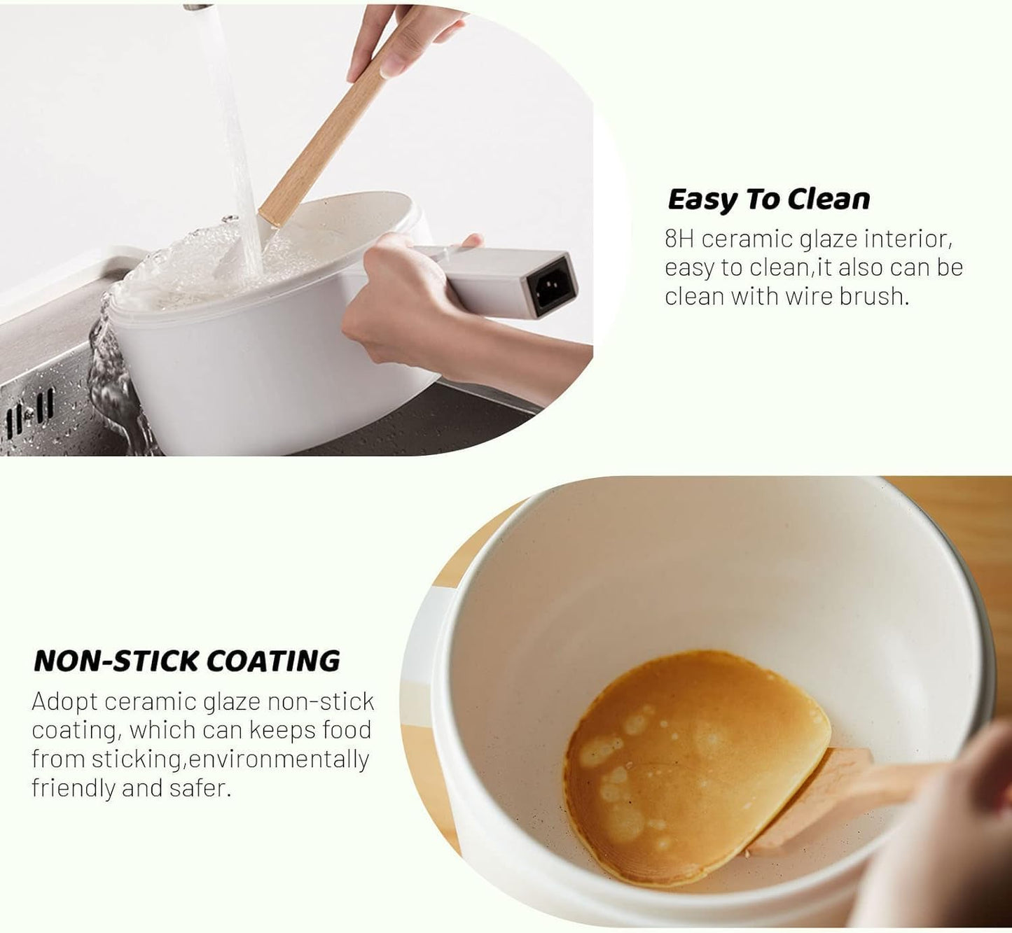 Hot Pot Electric, 1.5L Ceramic Glaze Non-stick Mini Electric Pot, Portable Electric Hot Pot for for Steak, Egg, Fried Rice, Ramen, Oatmeal, Soup with 2 Power Adjustment, dorm room essentials