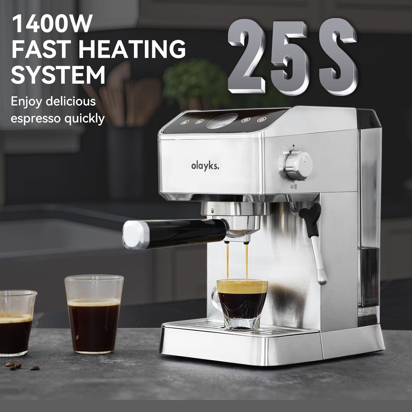 Espresso Machine 20 Bar, Brush Stainless Steel Espresso Maker with Milk Frother Steam Wand, 1400W Espresso Coffee Machine with 1.8L Removable Water Tank for Latte, Cappuccino, Machiato