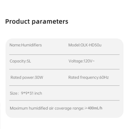 Humidificador inteligente Olayks de 9" con dispersión de niebla ultralarga con monitoreo en tiempo real, control de humedad con detección automática, funcionamiento silencioso y manual de usuario incluido 