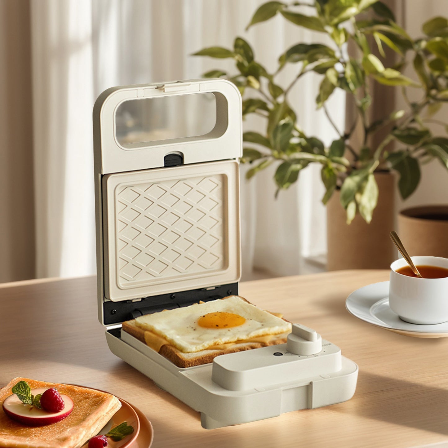 Olayks Sandwich Maker, Multifunctional Breakfast Machine, Compact Waffle and Bread Toaster for Home Use, Easy to Clean, gift