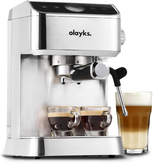 Espresso Machine 20 Bar, Brush Stainless Steel Espresso Maker with Milk Frother Steam Wand, 1400W Espresso Coffee Machine with 1.8L Removable Water Tank for Latte, Cappuccino, Machiato