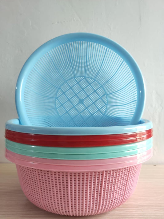Round Plastic Drain Basket, Hollow Thickened Kitchen Strainer for Fruits & Vegetables, Multifunctional Storage & Washing Basket